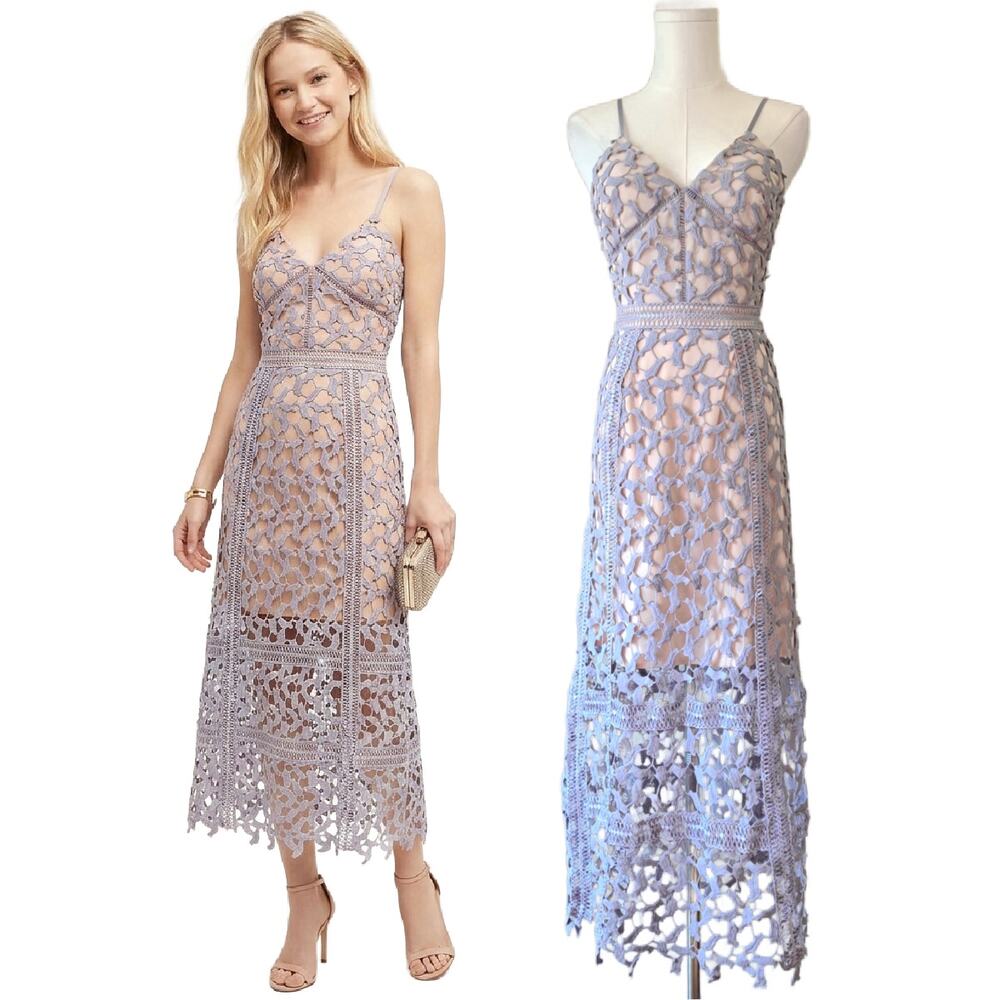 Elliatt Anthropologie Tingle Lace Overlay Midi Maxi Dress Lilac Nude XS Cocktail